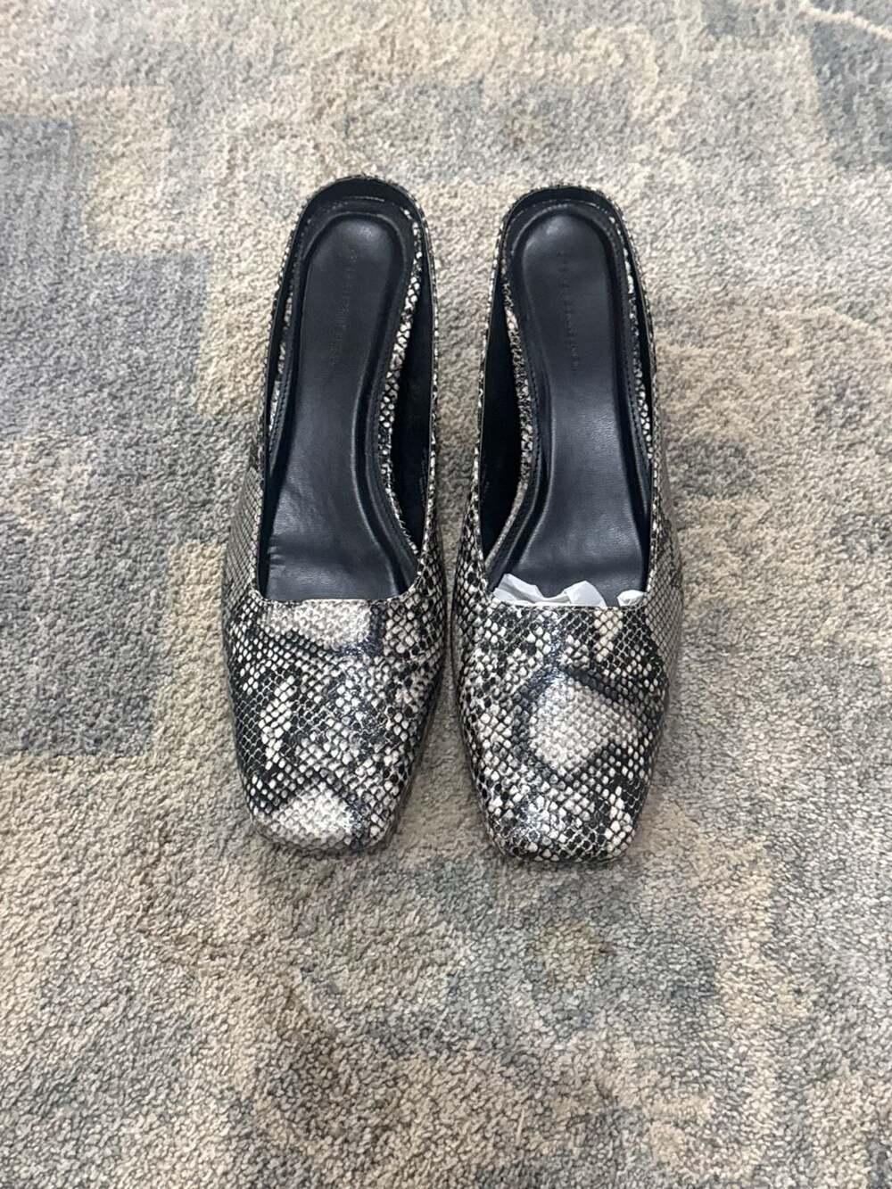 French Connection Aimee Snakeskin Square Toe Kitten Heel Mules Size 7.5